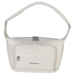 Balenciaga White Distressed Calfskin Medium Raver Shoulder Bag