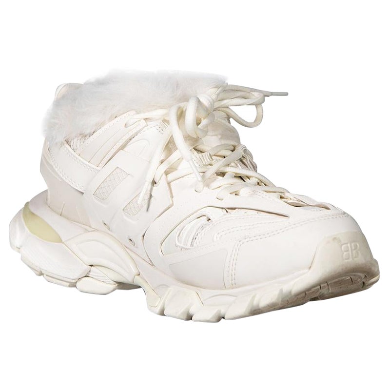 Balenciaga White Faux Fur Lined Track Trainers Size IT 41 en vente