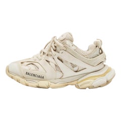 Balenciaga White Faux Leather and Mesh Track Lace Up Sneakers Size 38