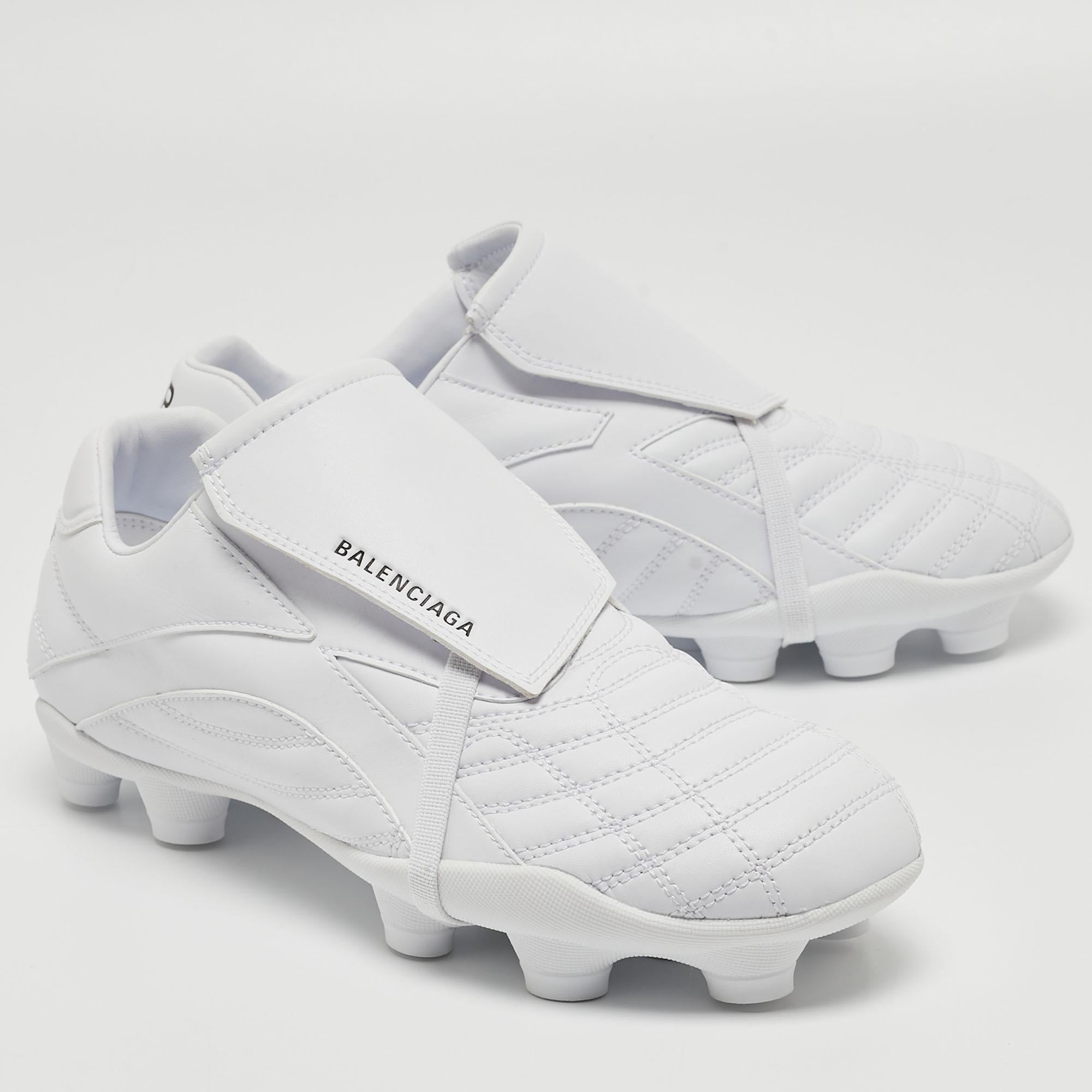 Balenciaga White Faux Leather Soccer Low Top Sneakers Size 38 In New Condition For Sale In Dubai, Al Qouz 2