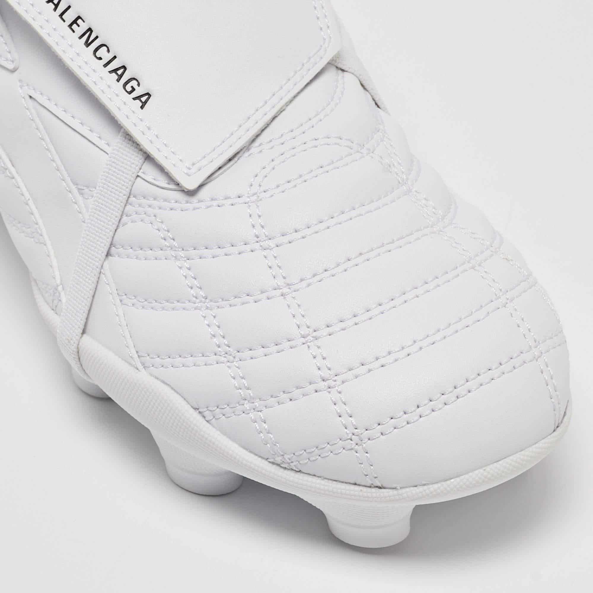 Balenciaga White Faux Leather Soccer Low Top Sneakers Size 38 In Good Condition In Dubai, Al Qouz 2