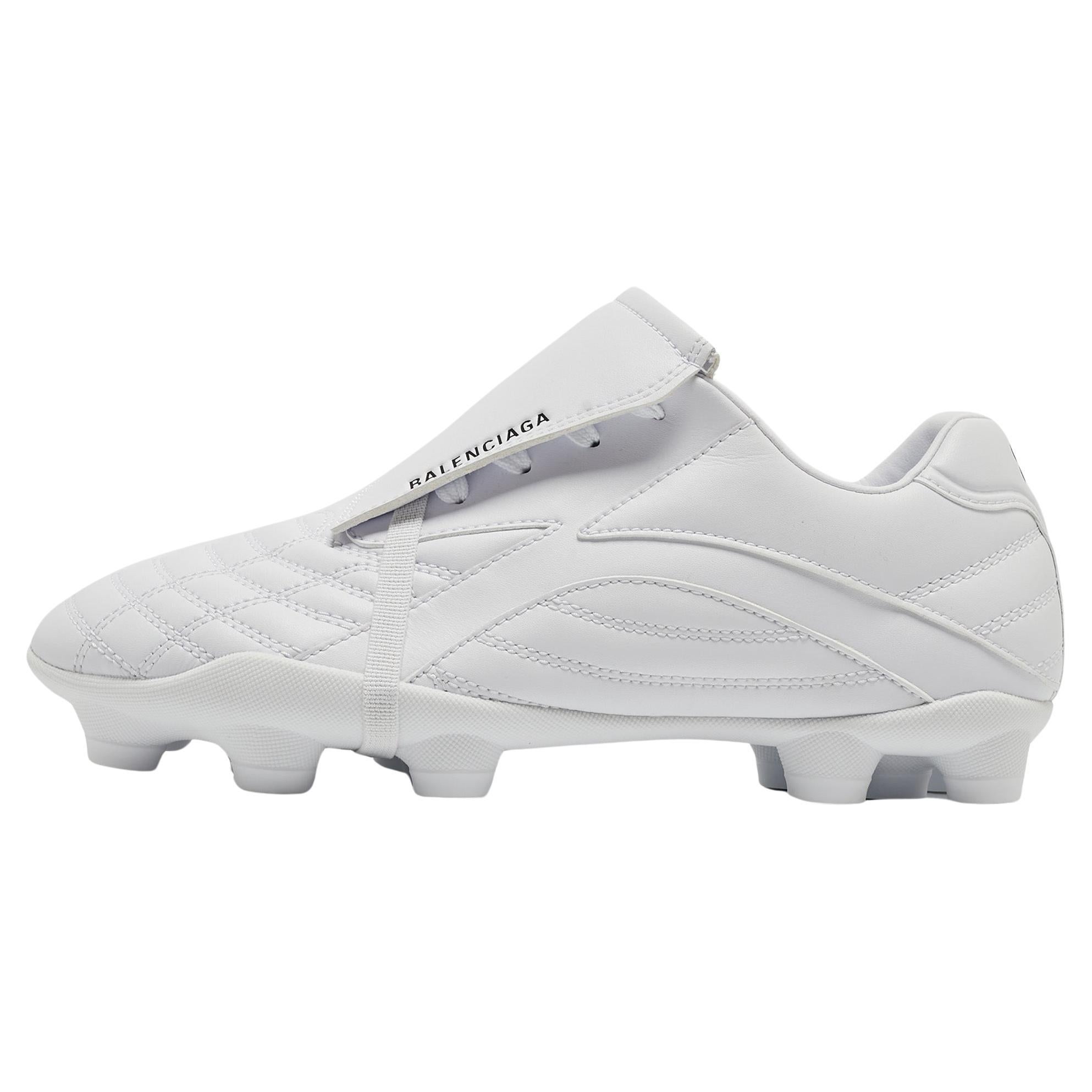 Balenciaga White Faux Leather Soccer Low Top Sneakers Size 38 For Sale
