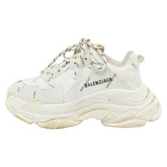 Balenciaga White Faux Leather Triple S Allover Logo Sneakers Size 37