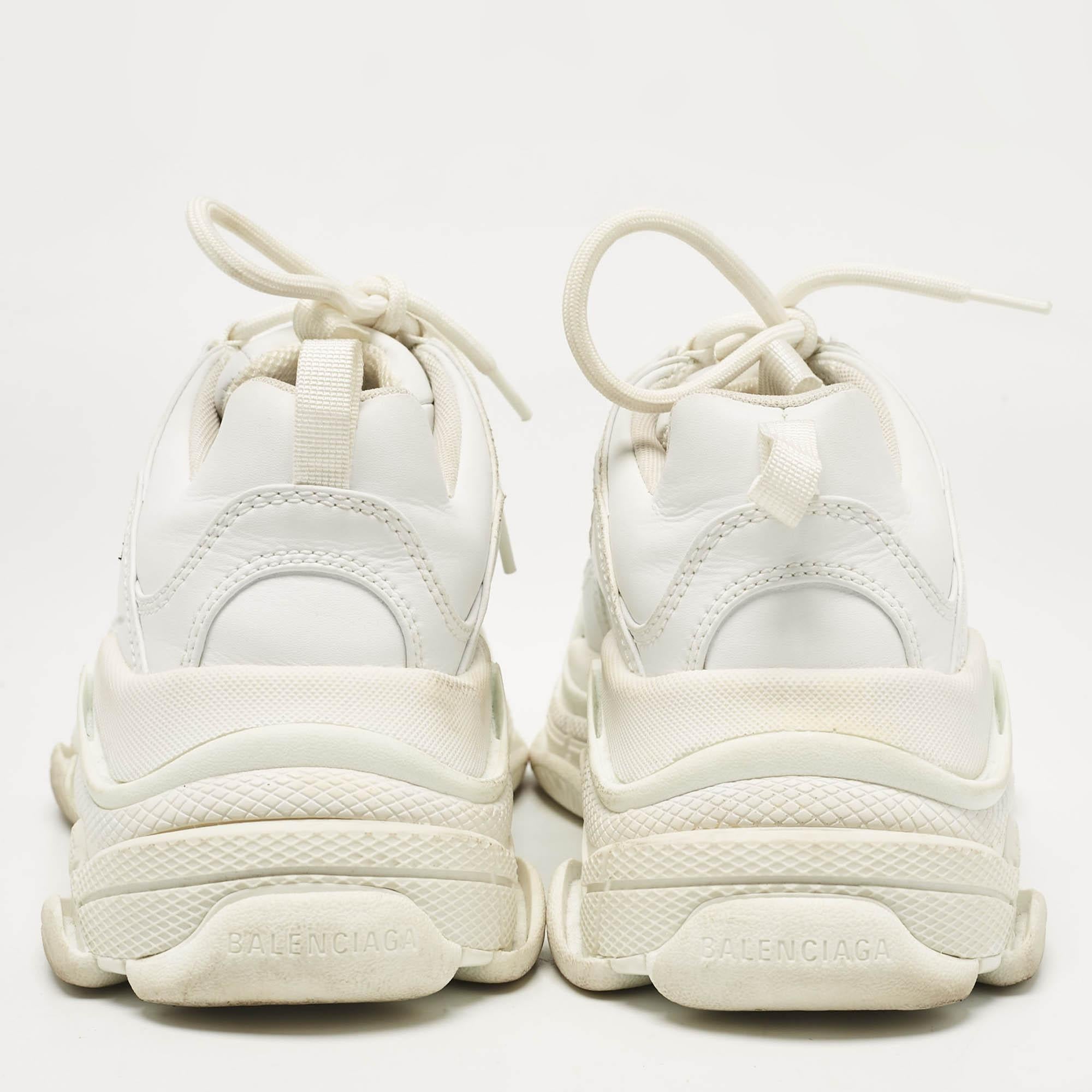 Balenciaga White Faux Leather Triple S Sneakers Size 40 For Sale 1