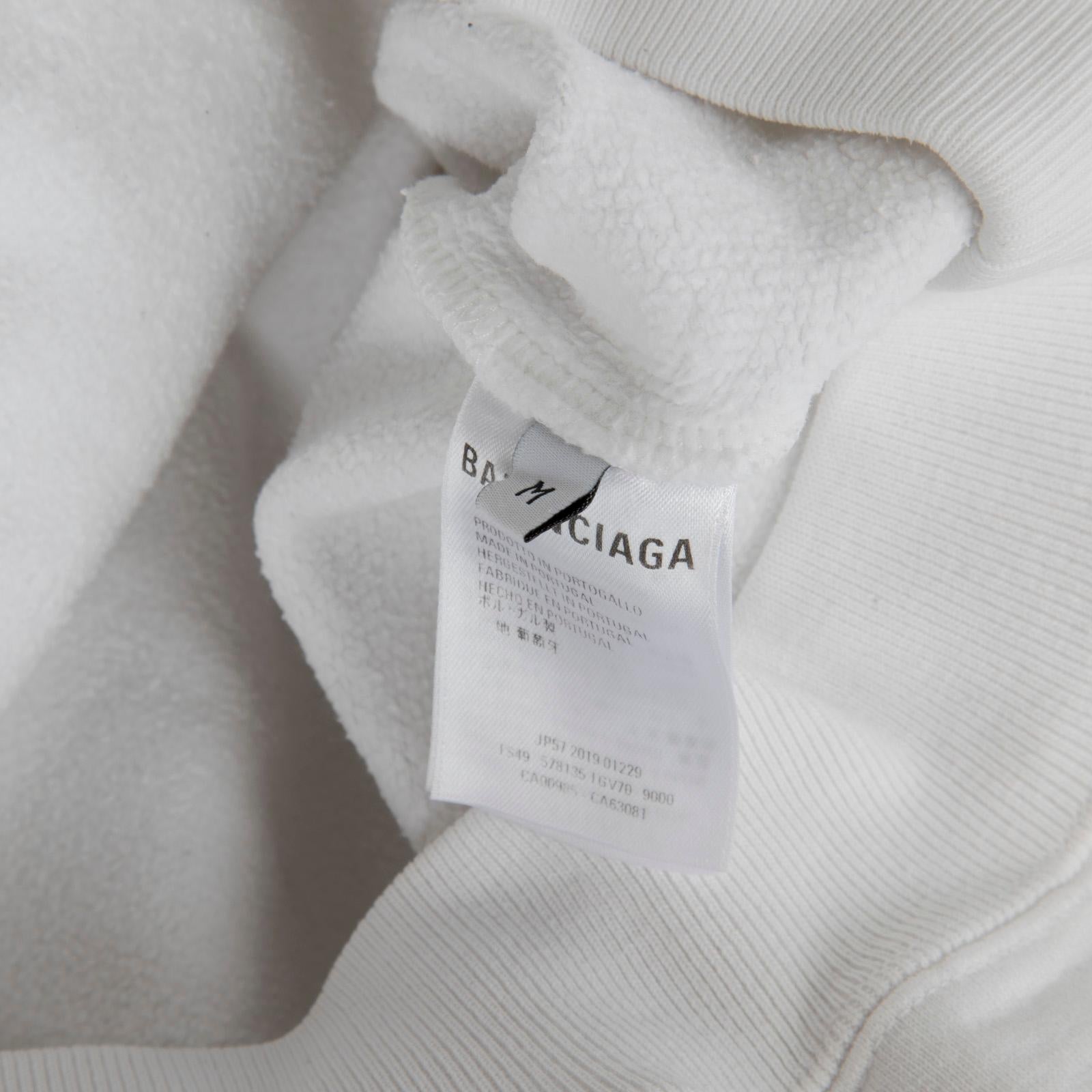 Balenciaga White Front Logo Print Hoodie Size M en vente 5