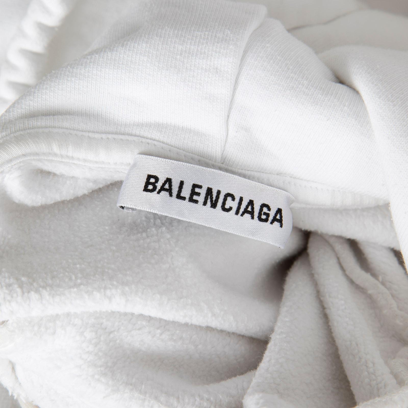 Balenciaga White Front Logo Print Hoodie Size M en vente 4