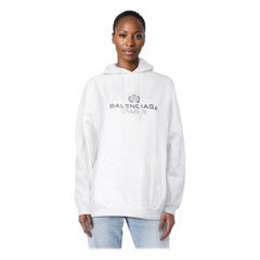 Balenciaga White Front Logo Print Hoodie Size M