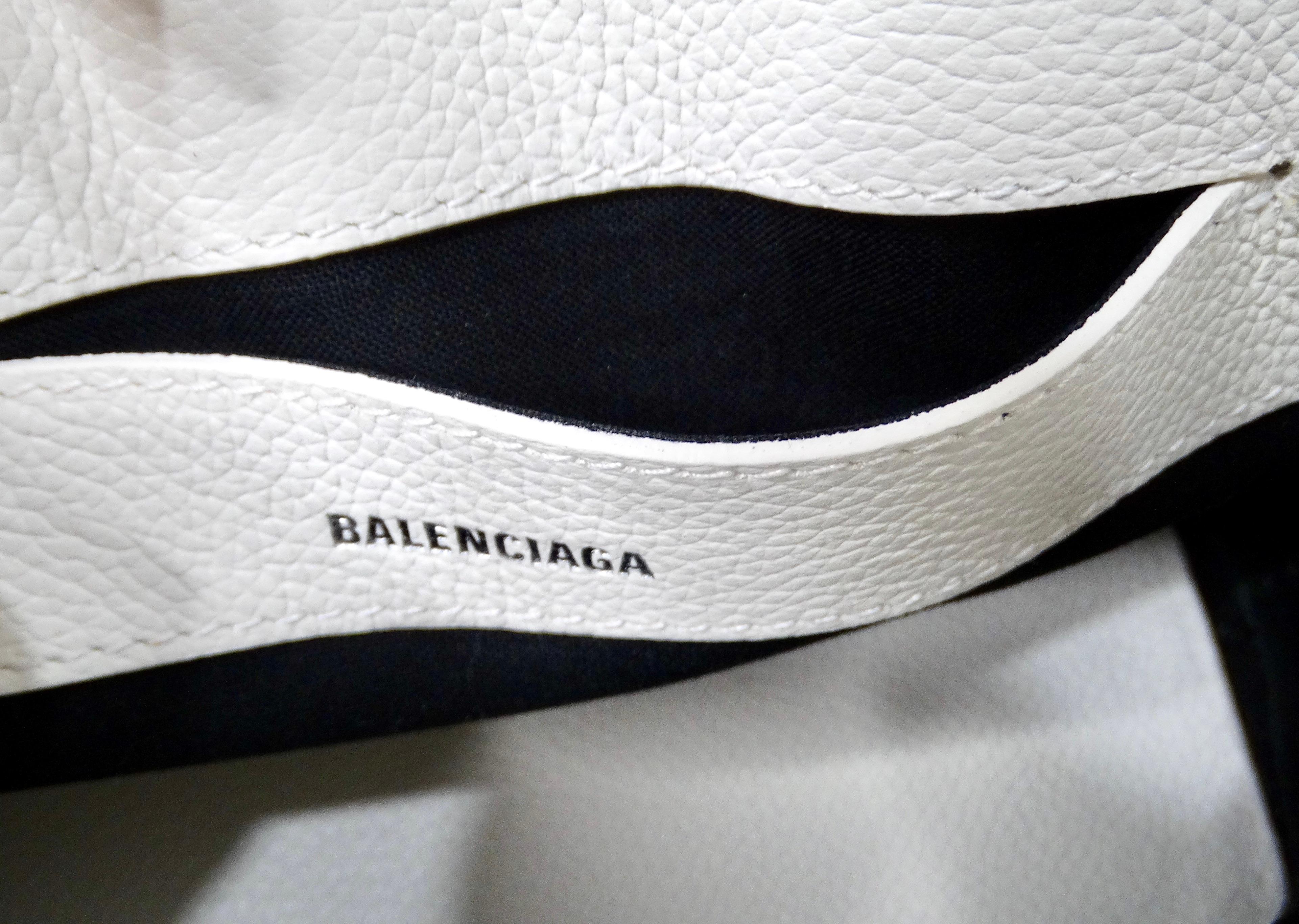 Balenciaga White Graffiti Logo Print Ville Leather XXS Mini Top Handle Bag For Sale 6