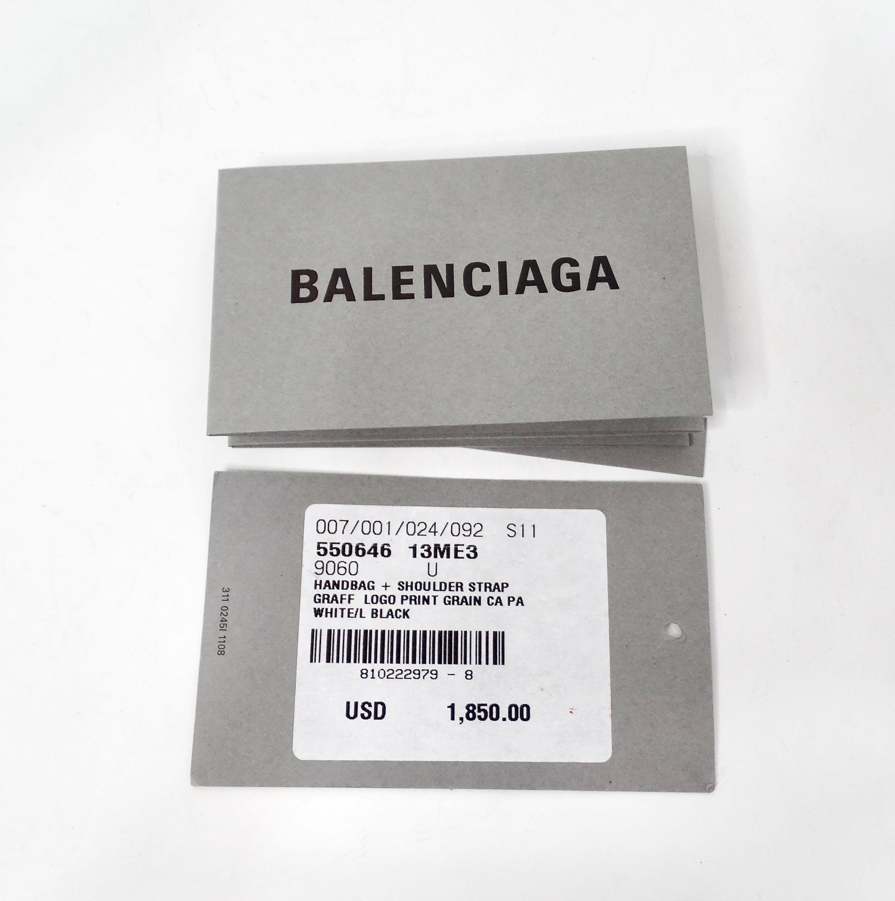 Balenciaga White Graffiti Logo Print Ville Leather XXS Mini Top Handle Bag For Sale 7