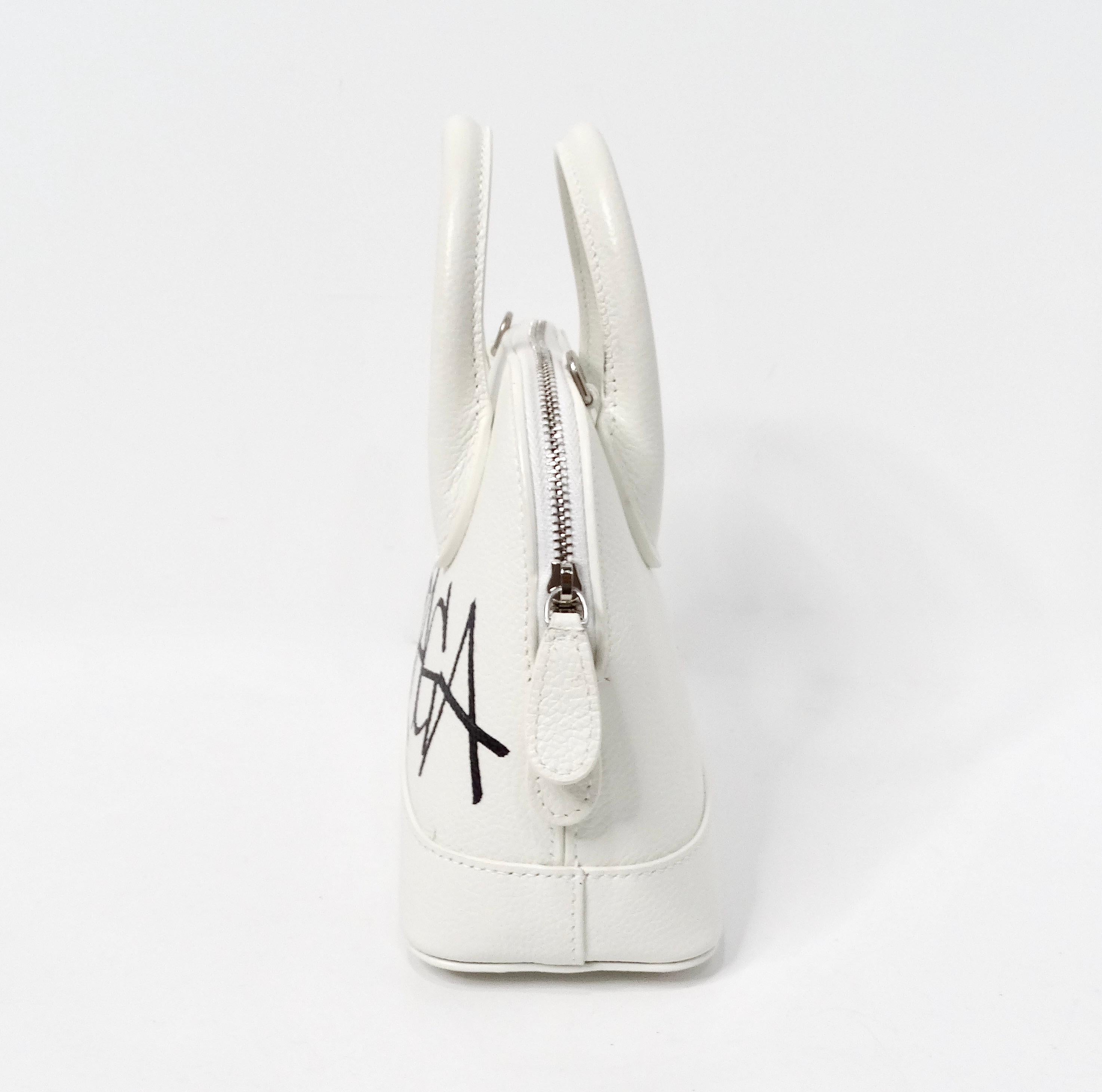 Balenciaga White Graffiti Logo Print Ville Leather XXS Mini Top Handle Bag In Good Condition For Sale In Scottsdale, AZ