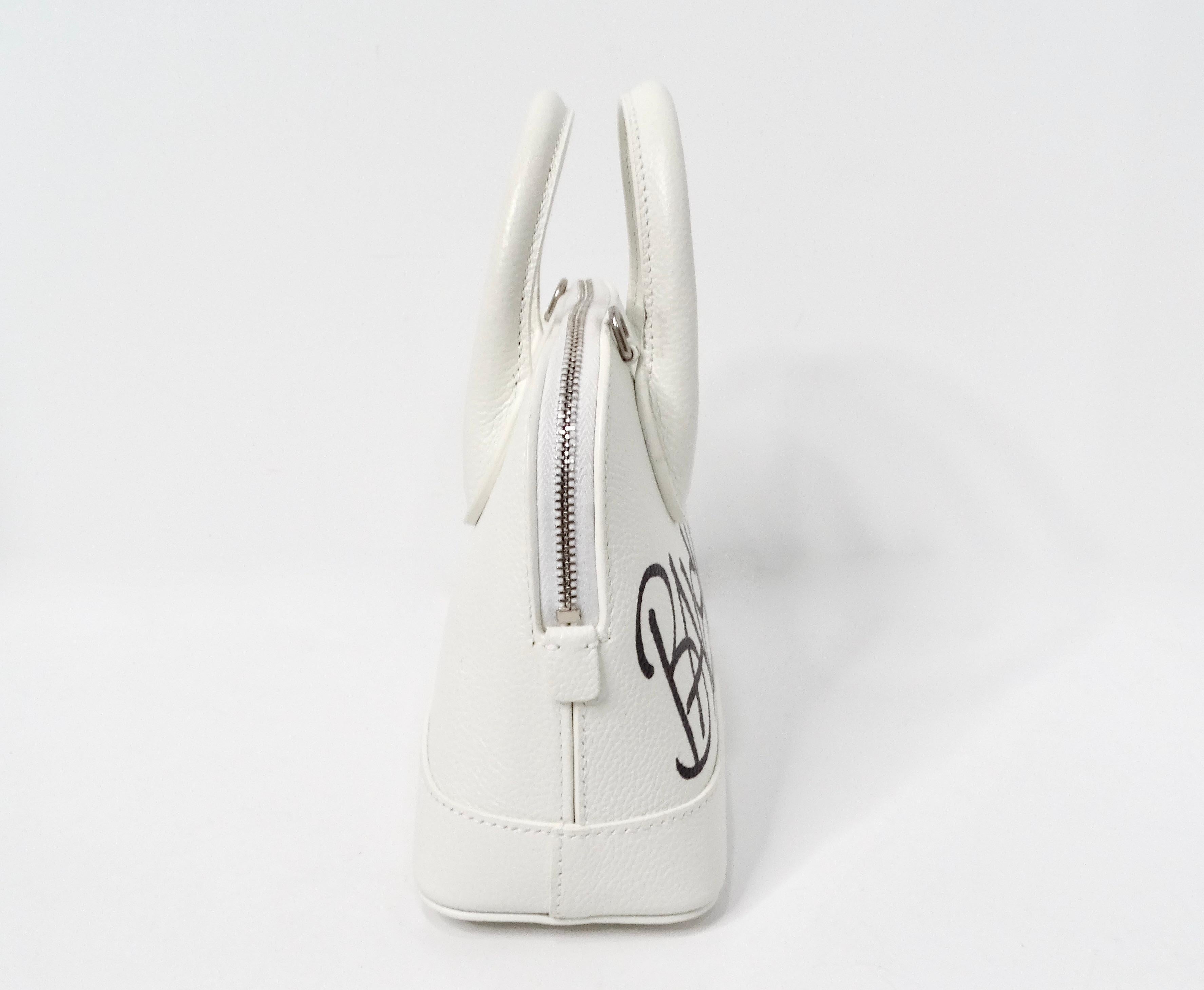 Balenciaga White Graffiti Logo Print Ville Leather XXS Mini Top Handle Bag For Sale 1