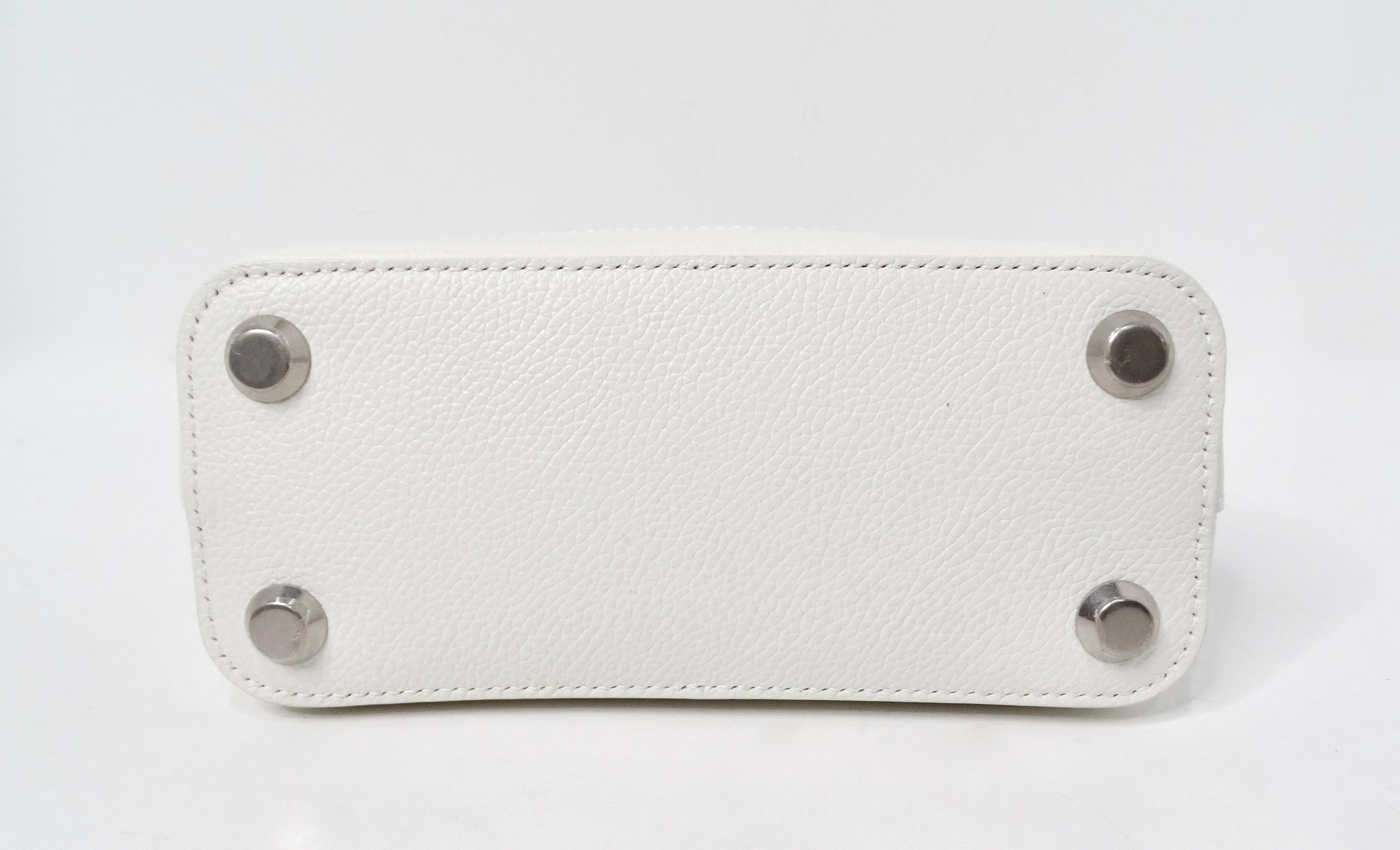 Balenciaga White Graffiti Logo Print Ville Leather XXS Mini Top Handle Bag For Sale 4