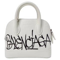 Balenciaga White Graffiti Logo Print Ville Leather XXS Mini Top Handle Bag