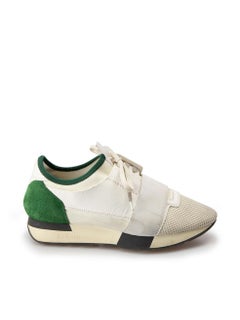 Balenciaga White & Green Leather Chunky Low Race Trainers Size IT 38