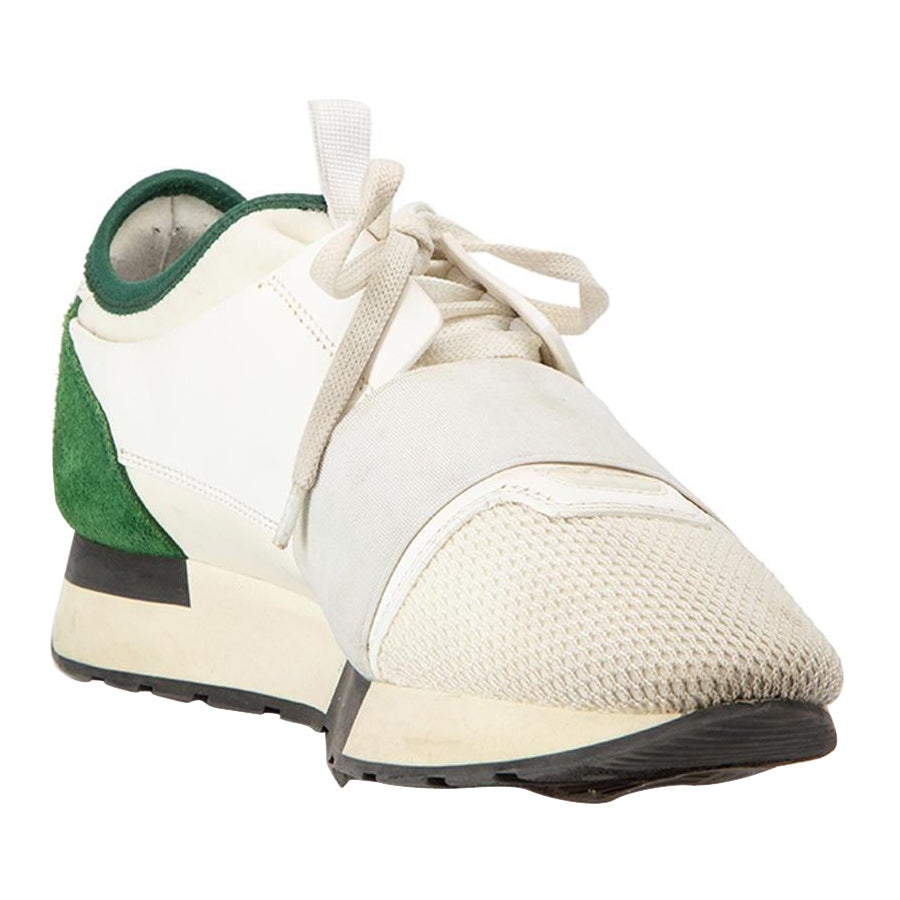 Balenciaga Weiß & Grün Leder klobig niedrig Rennen Trainer Größe IT 38 im Angebot
