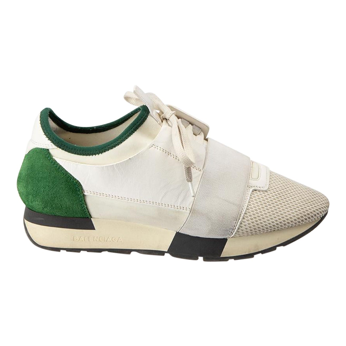 Balenciaga White 
Green Leather Chunky Low Race Trainers Size IT 38