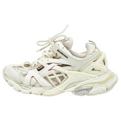 Balenciaga White/Grey Faux Leather and Mesh Track 2 Sneakers Size 39