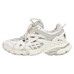 Balenciaga White/Grey Faux Leather and Mesh Track 2 Sneakers Size 39