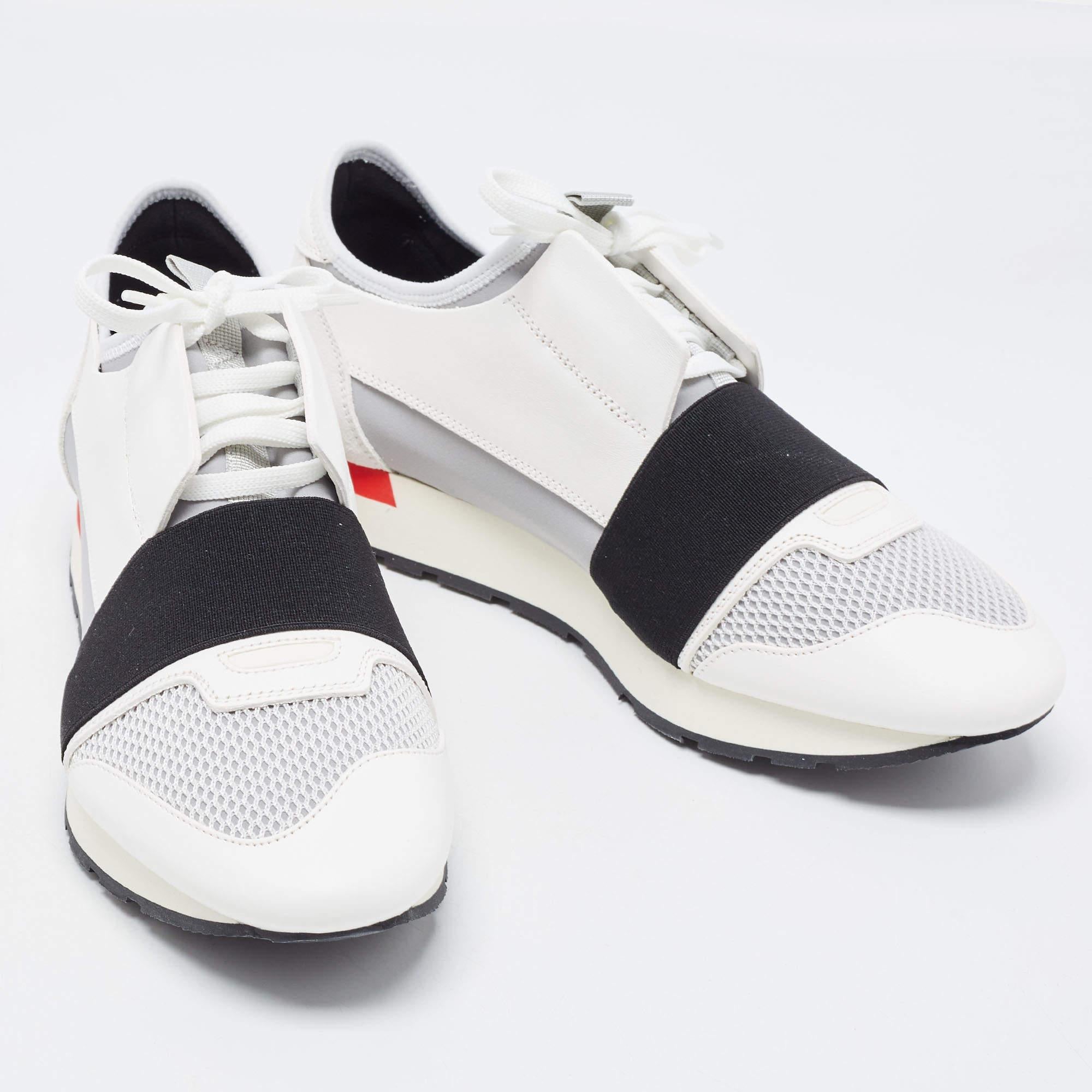 Gray Balenciaga White/Grey Leather and Mesh Race Runner Sneakers Size 41