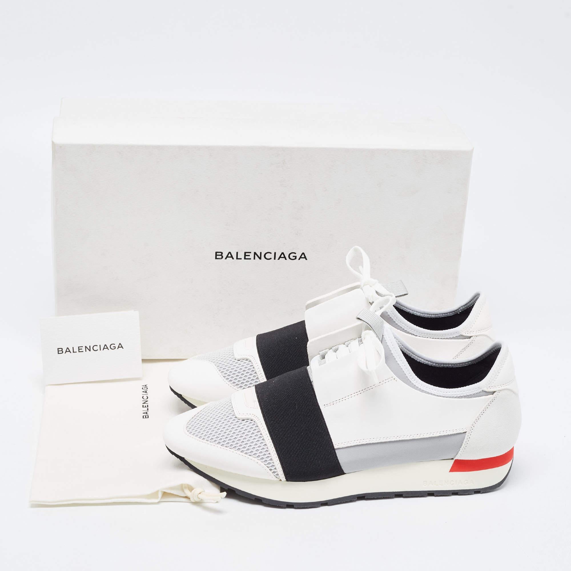 Balenciaga White/Grey Leather and Mesh Race Runner Sneakers Size 41 4