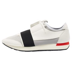Balenciaga Weiße/graue Race-Läufer aus Leder und Mesh Größe 44
