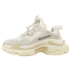 Balenciaga White/Grey Leather and Mesh Triple S Sneakers Size 36