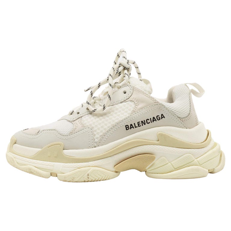 Balenciaga White/Grey Leather and Mesh Triple S Sneakers Size 36 For Sale  at 1stDibs
