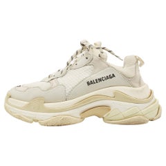 Balenciaga White/Grey Leather and Mesh Triple S Sneakers Size 37
