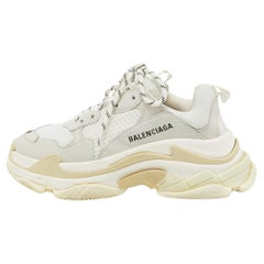 Used Balenciaga White/Grey Leather and Mesh Triple S Sneakers Size 38