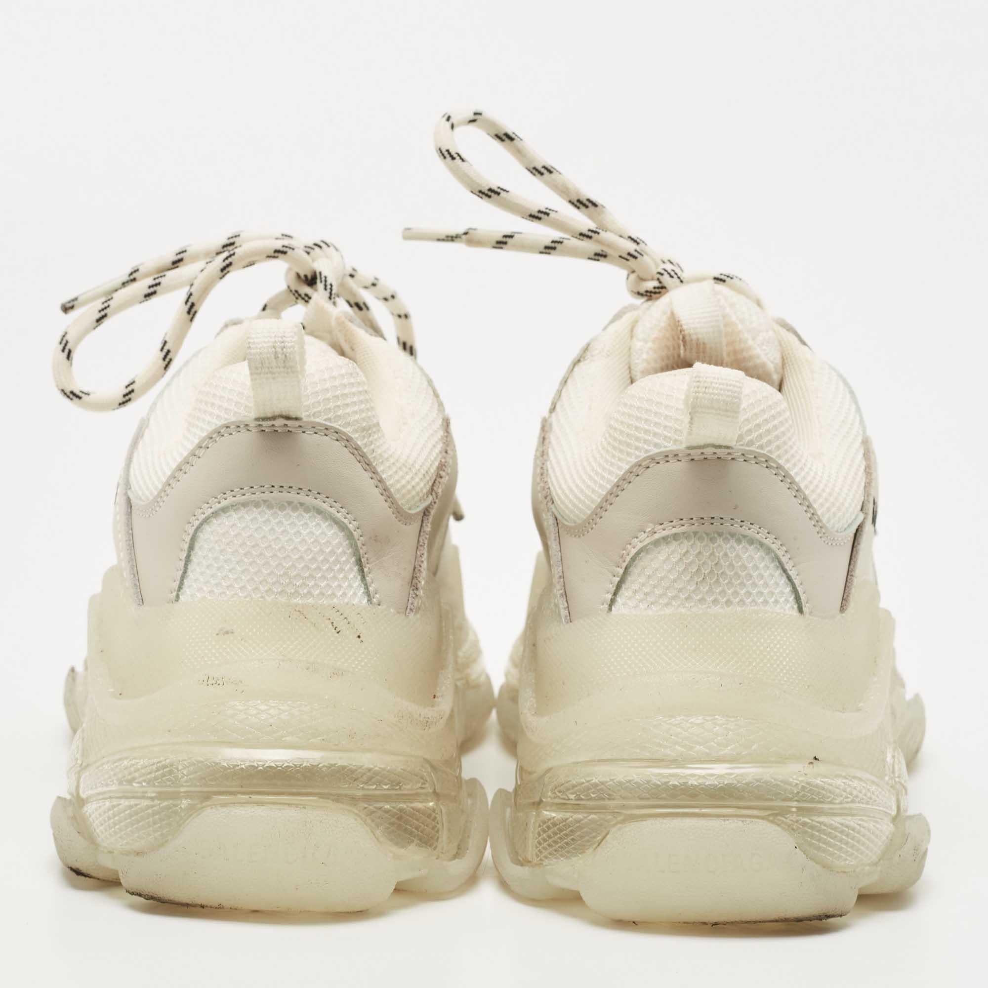 Beige Balenciaga White/Grey Leather, Mesh Triple S Clear Sneakers Size 40
