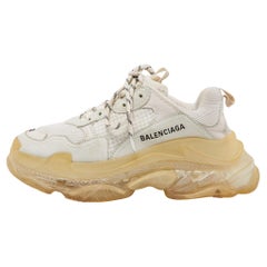 Balenciaga White/Grey Mesh and Leather Lace Up Sneakers Size 38