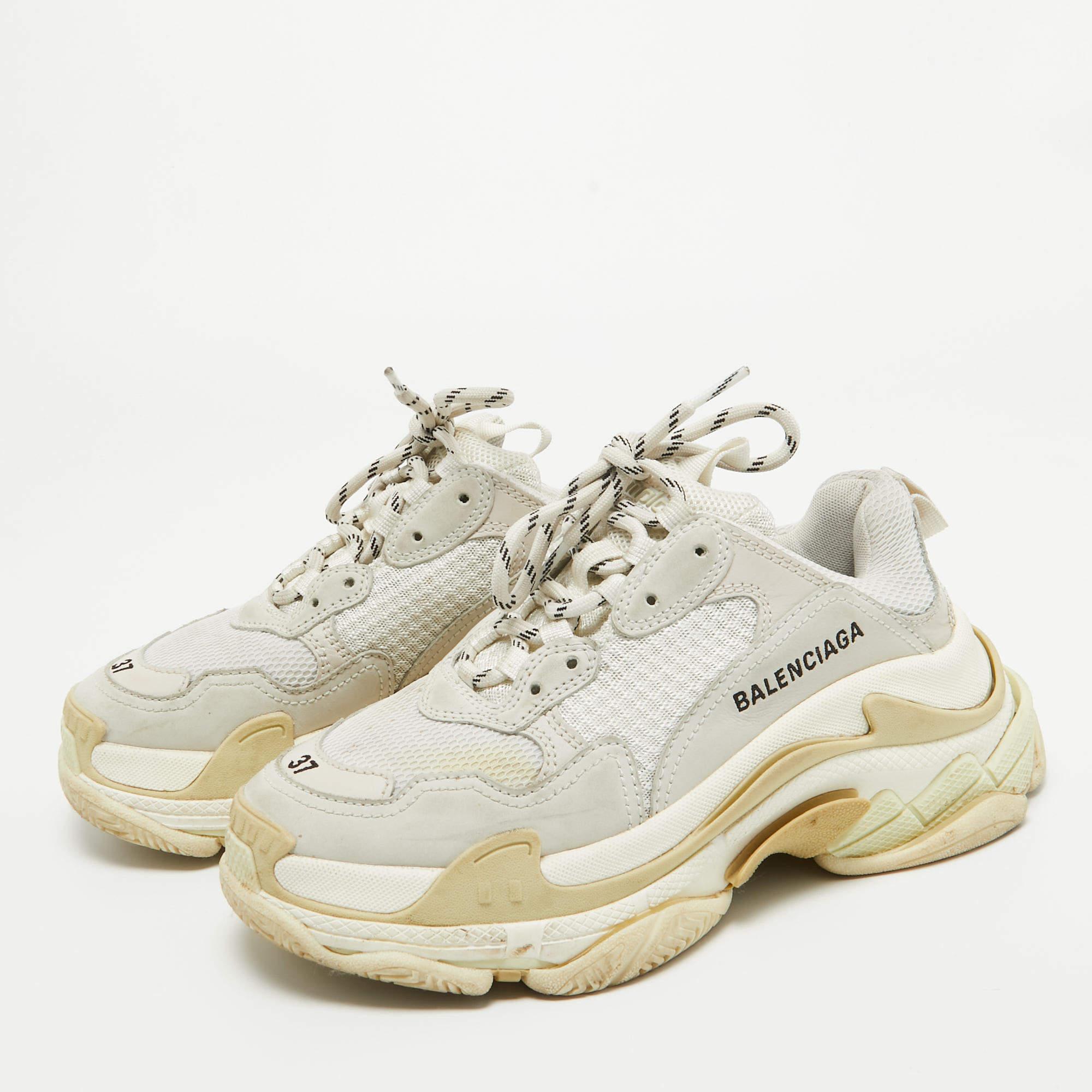 Balenciaga White/Grey Mesh and Leather Triple S Low Top Sneakers Size 37 3