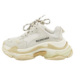 Used Balenciaga White/Grey Mesh and Leather Triple S Low Top Sneakers Size 37