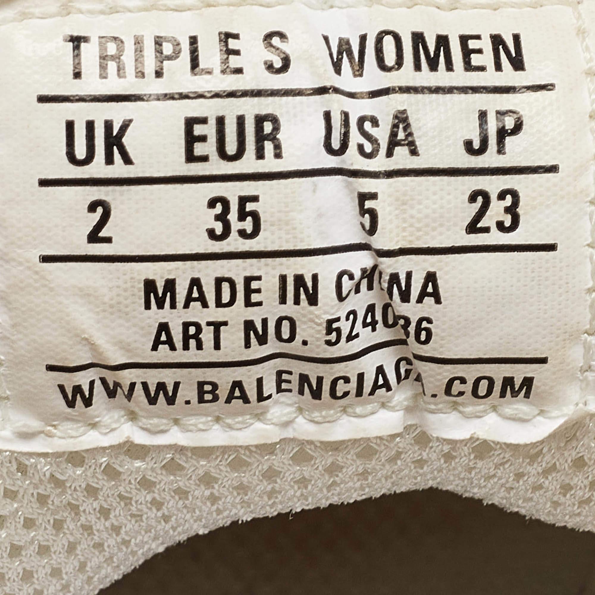 Balenciaga White/Grey Mesh and Leather Triple S Sneakers Taglia 35 2