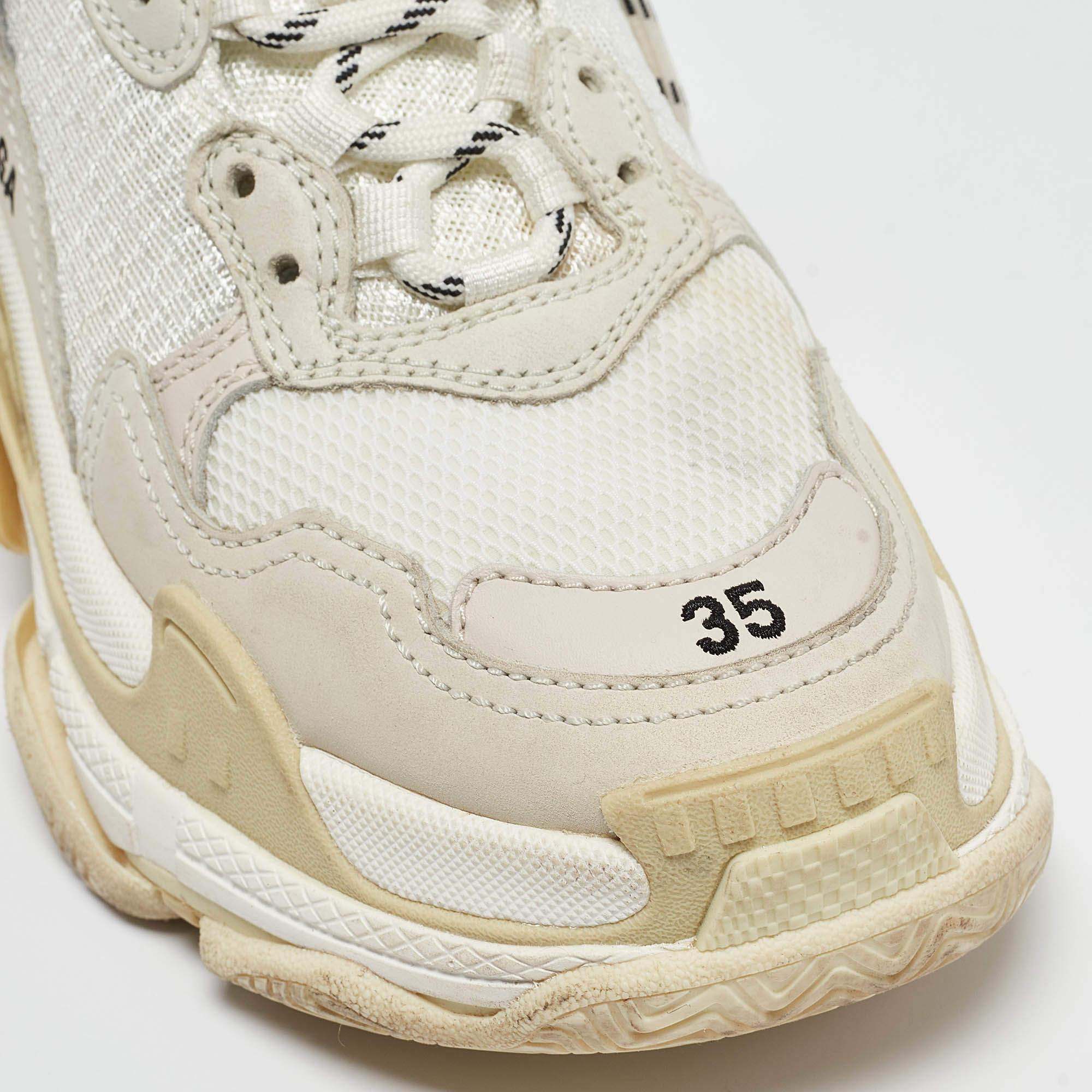 Balenciaga White/Grey Mesh and Leather Triple S Sneakers Taglia 35 3