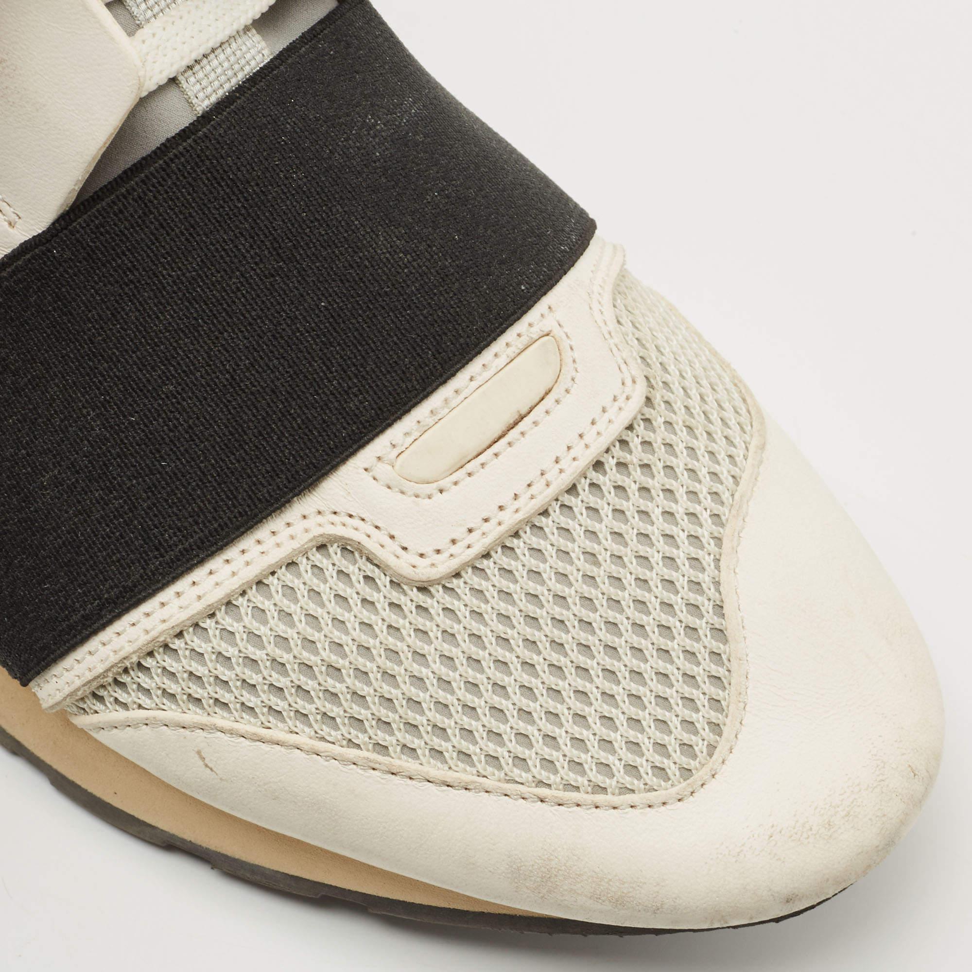Balenciaga Weiß/graues Mesh, Wildleder & Leder Race Runner Low Top Turnschuhe Größe 41 im Angebot 2