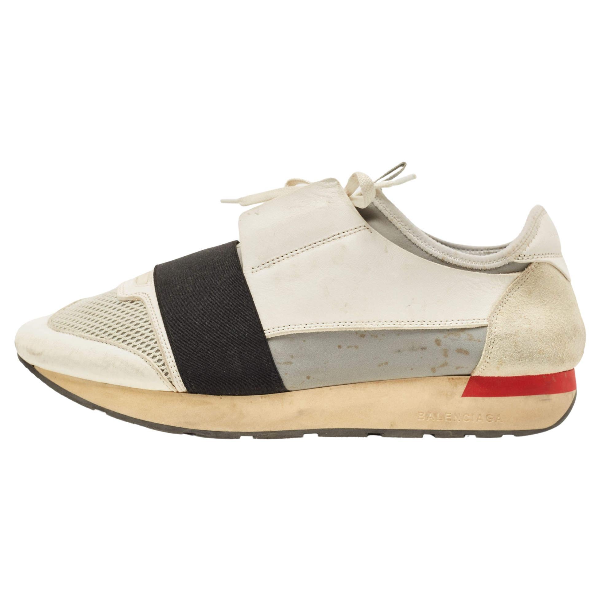Balenciaga Weiß/graues Mesh, Wildleder & Leder Race Runner Low Top Turnschuhe Größe 41