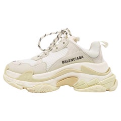 Balenciaga White/Grey Nubuck and Fabric Triple S Sneakers Size 36