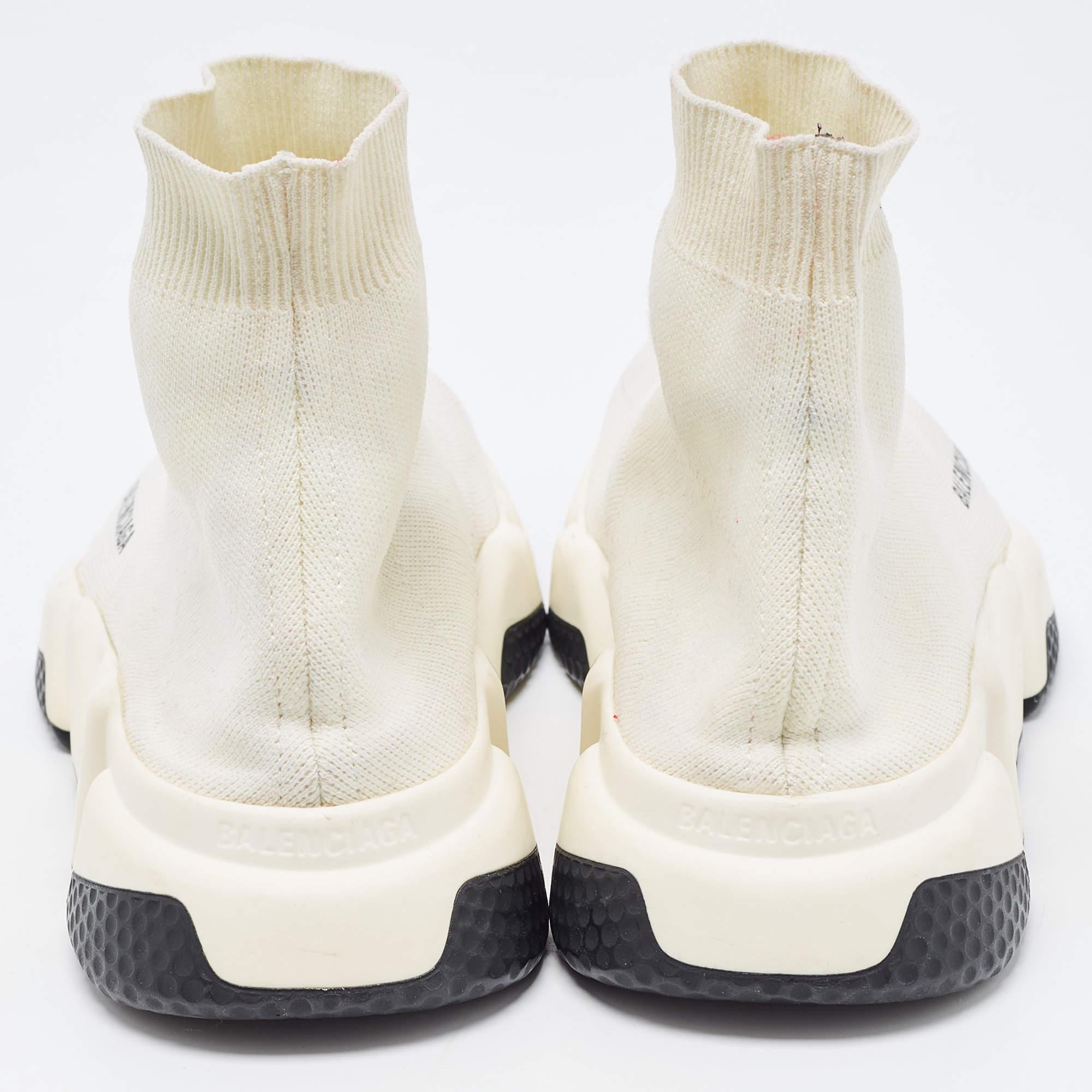 Balenciaga White Knit Fabric Speed High Top Sneakers Size 38 For Sale 4