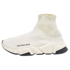 Balenciaga White Knit Fabric Speed High Top Sneakers Size 38