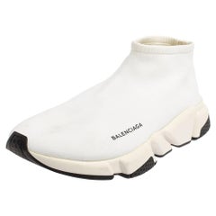 Used Balenciaga White Knit Fabric Speed Sneakers Size 44