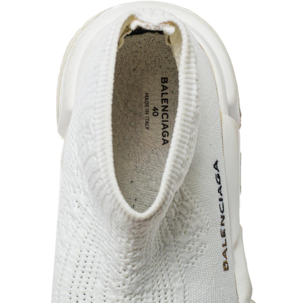 Balenciaga White Knit Fabric Speed Trainer Slip On Sneakers Size 40 In Good Condition In Dubai, Al Qouz 2