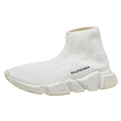Balenciaga White Knit Fabric Speed Trainer Slip On Sneakers Size 40