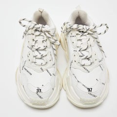 Balenciaga White Leather All-Over Logo Triple S Sneaker Size 37