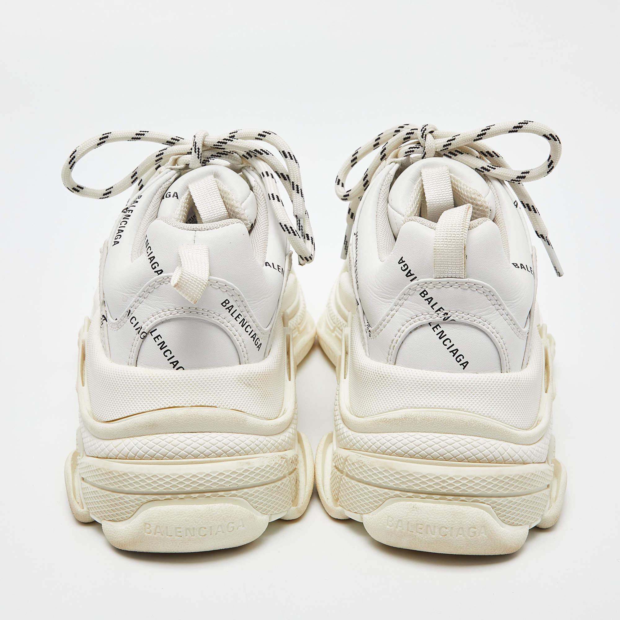 Gray Balenciaga White Leather All-Over Logo Triple S Sneaker Size 37