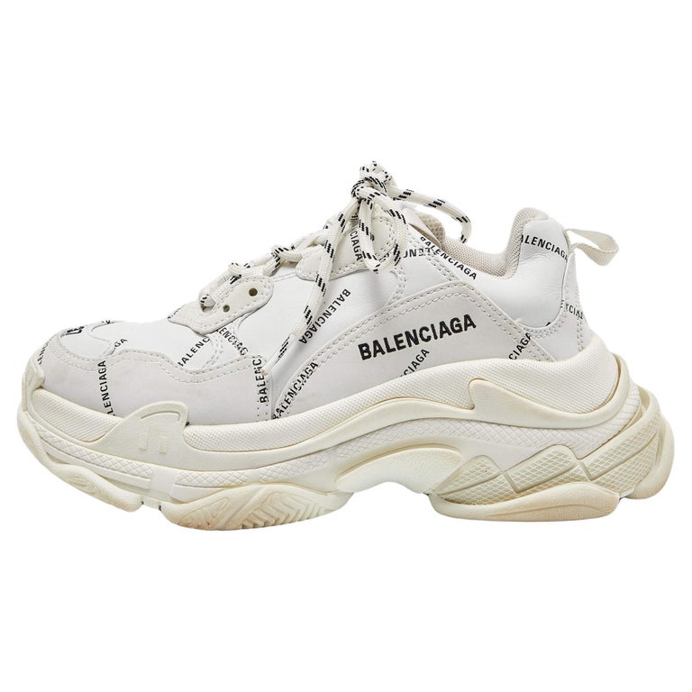 Balenciaga White Leather All-Over Logo Triple S Sneaker Size 37 For Sale at  1stDibs