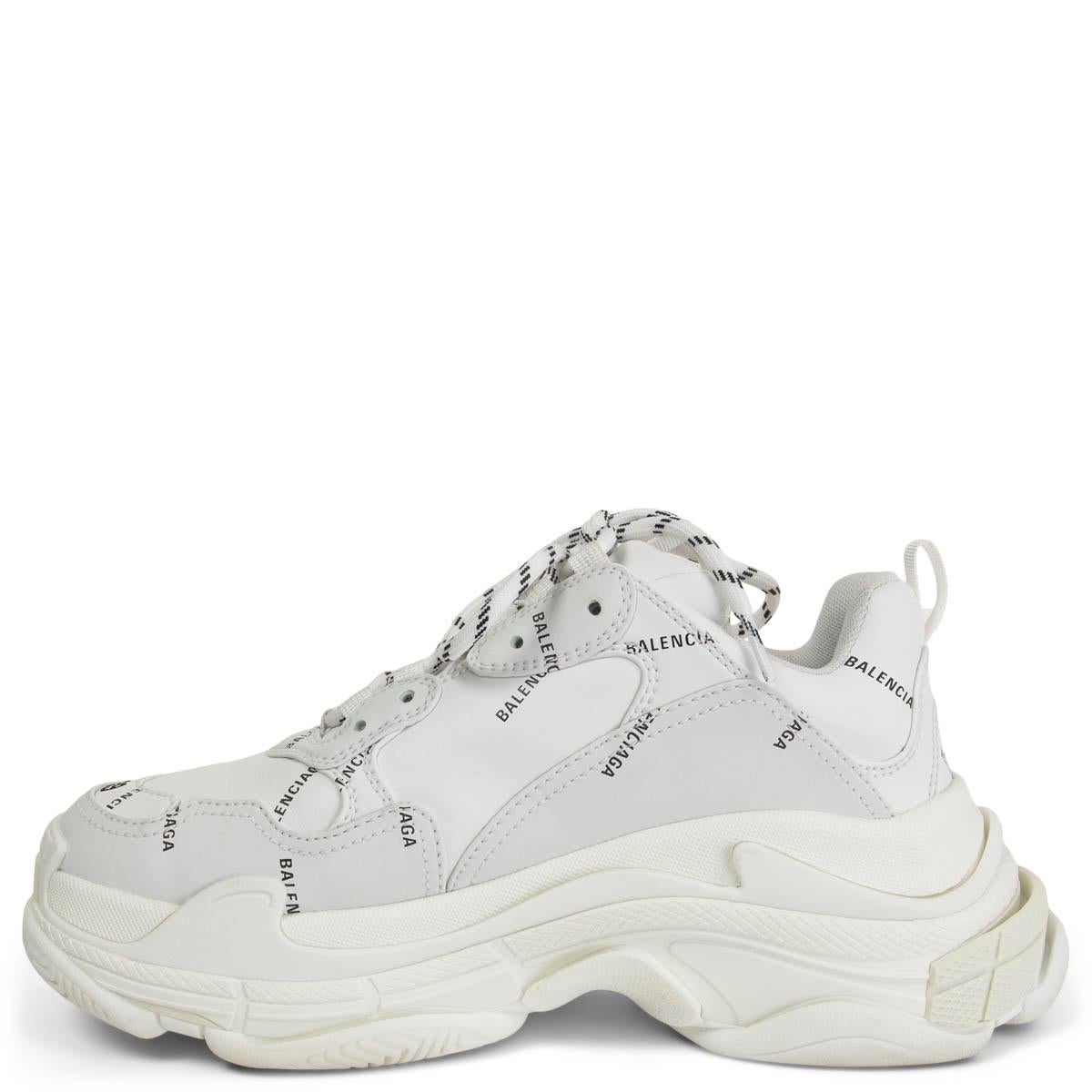 Gris BALENCIAGA - Chaussures de sport en cuir blanc avec logo sur tout le pourtour, taille 39