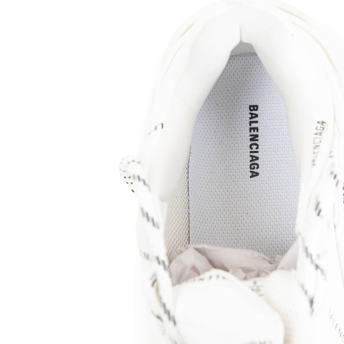 BALENCIAGA - Chaussures de sport en cuir blanc avec logo sur tout le pourtour, taille 39 1