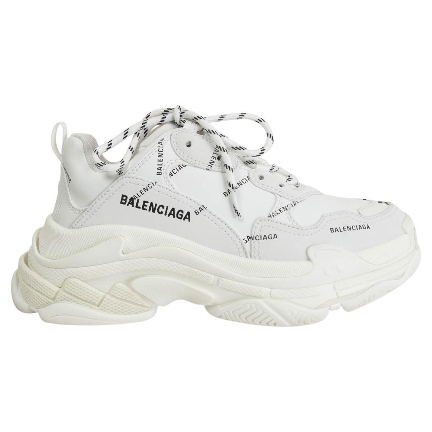 BALENCIAGA white leather ALL-OVER LOGO TRIPLE S Sneakers Shoes 39 For Sale  at 1stDibs