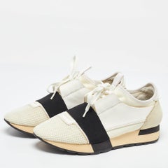Balenciaga White Leather and Mesh Race Runner Sneakers Size 38